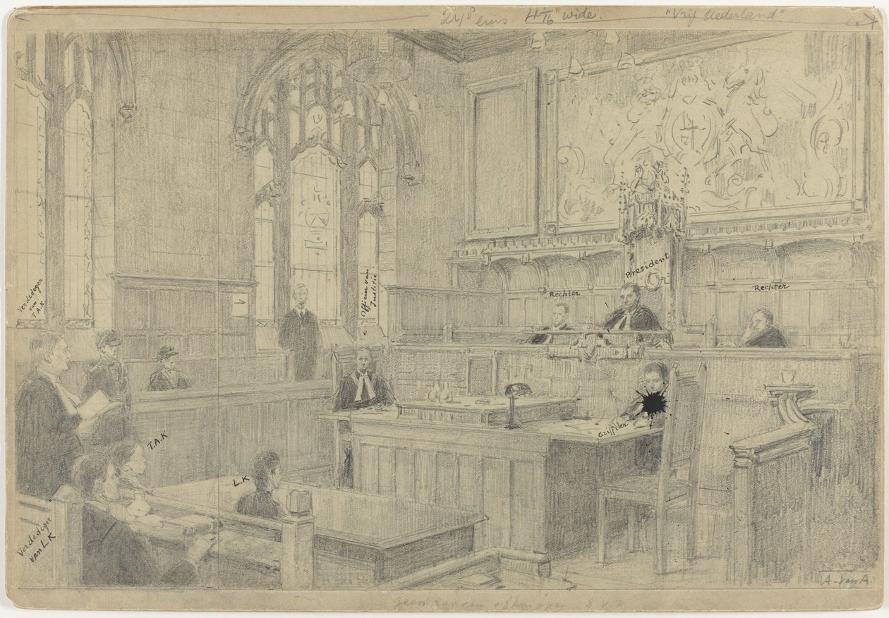 Studio della composizione completa per il (incompiuto) dipinto del tribunale olandese a Londra, giugno 1942 da Anton Abraham van Anrooy