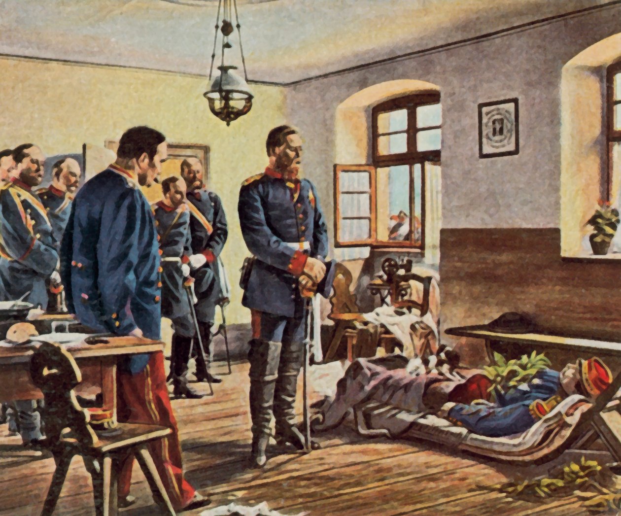 Il principe ereditario Federico Guglielmo alla salma del generale Douay, 4 agosto 1870 (litografia a colori ingrandita) da Anton Alexander von (after) Werner