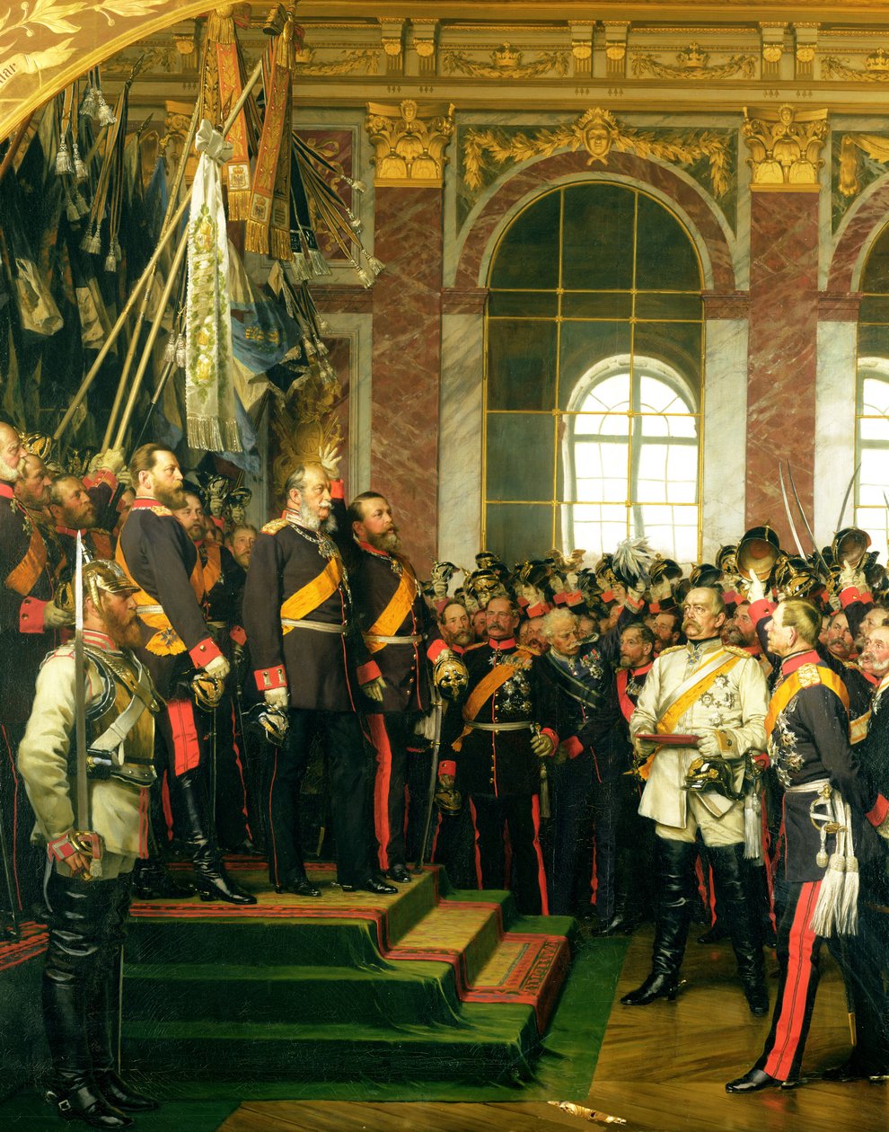 La proclamazione di Guglielmo come Kaiser del nuovo Reich tedesco, nella Sala degli Specchi a Versailles il 18 gennaio 1871, dipinto nel 1885 da Anton Alexander von Werner