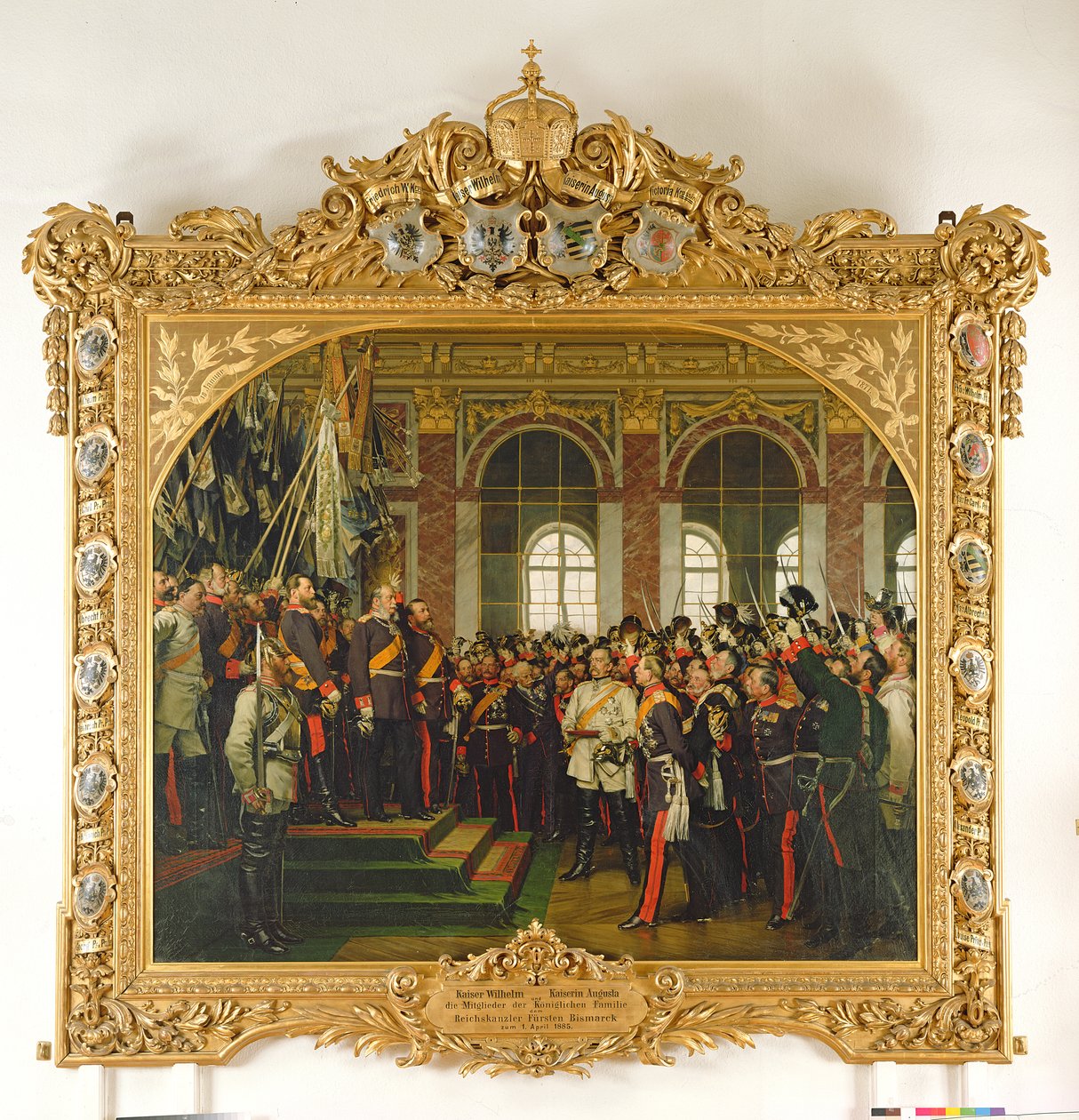 La proclamazione di Guglielmo come Kaiser del nuovo Reich tedesco, nella Sala degli Specchi a Versailles il 18 gennaio 1871, dipinto nel 1885 da Anton Alexander von Werner