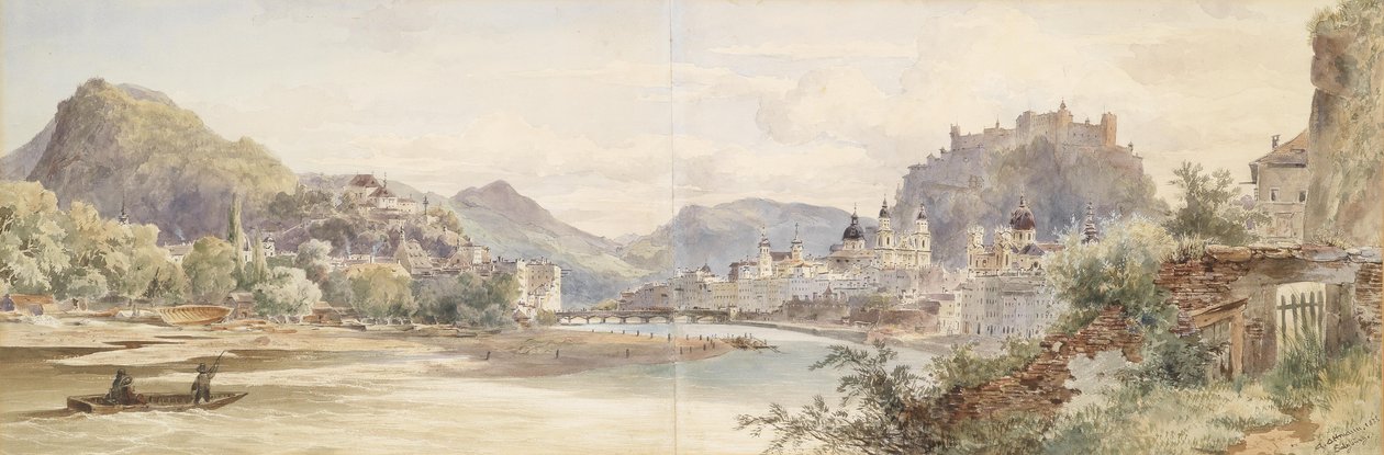 Tedesco: Panorama della città di Salisburgo con la fortezza di Hohensalzburg da Anton Altmann