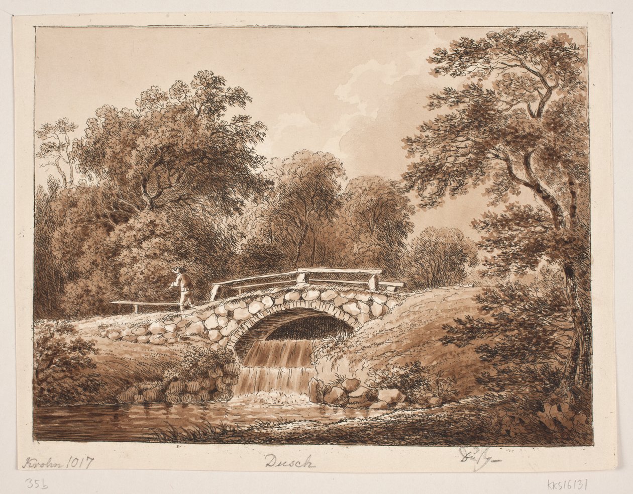 Paesaggio boschivo con ponte su un ruscello da Anton Carl Dusch