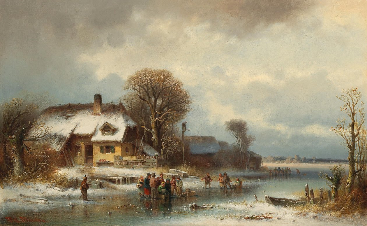 Paesaggio invernale con pattinatori sul ghiaccio da Anton Doll