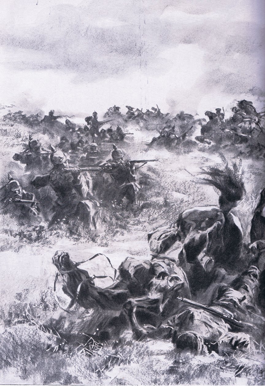 Sconfitta della 14ª Brigata di Cavalleria Russa a Praszysz, da La storia illustrata della guerra mondiale 1914-1915 pub. da Union Berlagsefellfchaft da Anton Hoffman