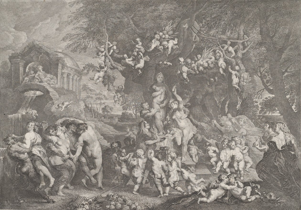 La festa di Venere, con gruppi di satiri, ninfe e putti che danzano intorno a una statua di Venere, 1732 da Anton Joseph von Prenner