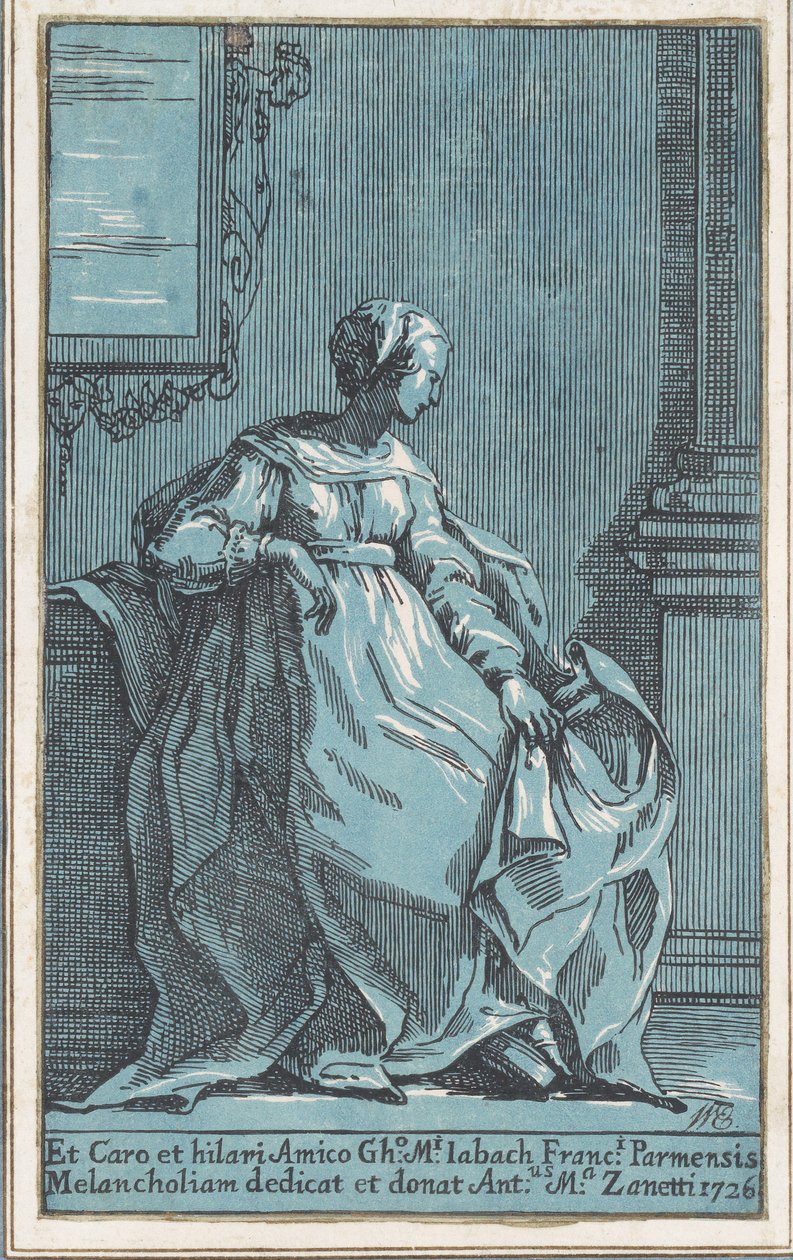 Donna seduta in una stanza malinconica da Anton Maria Zanetti