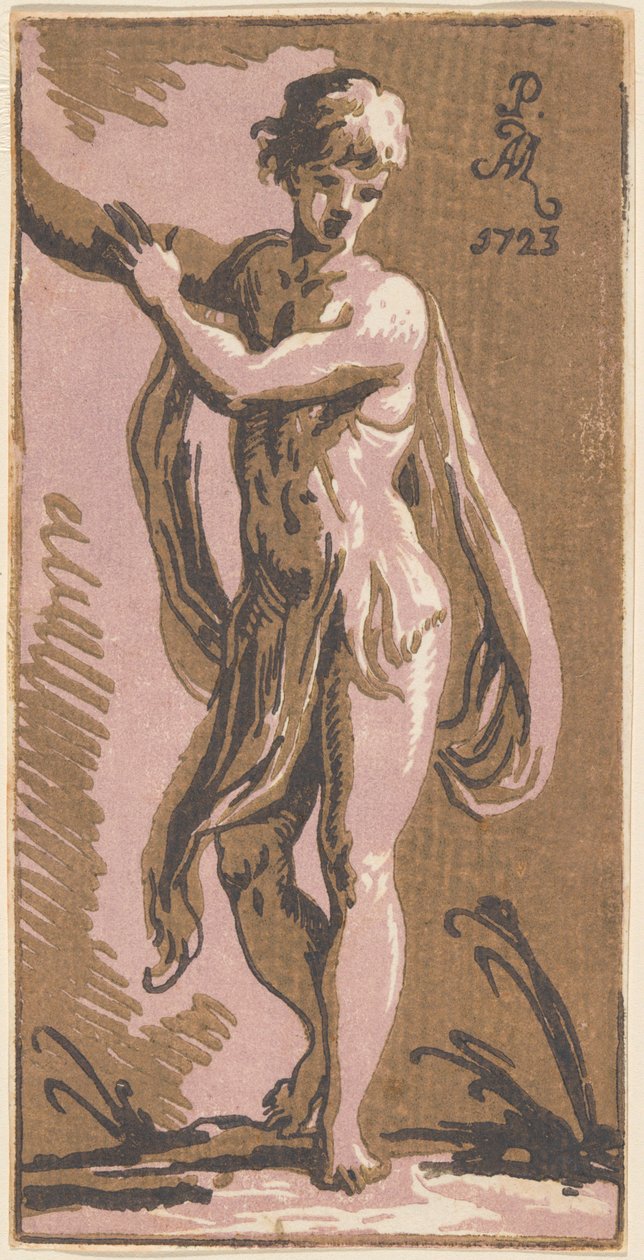 Un giovane in piedi che gesticola a destra da Anton Maria Zanetti I, after Parmigianino