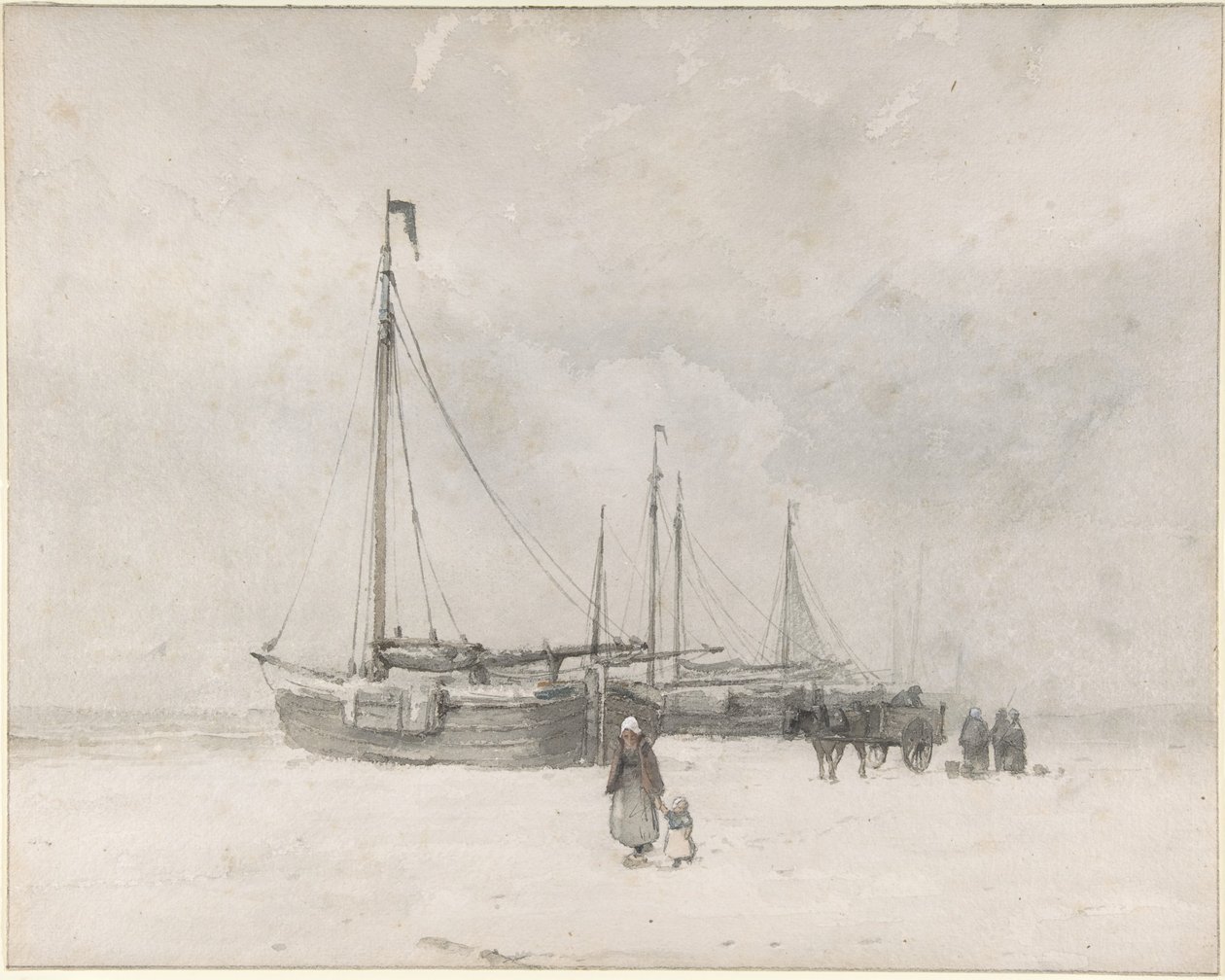 Barche da pesca sulla spiaggia in inverno da Anton Mauve