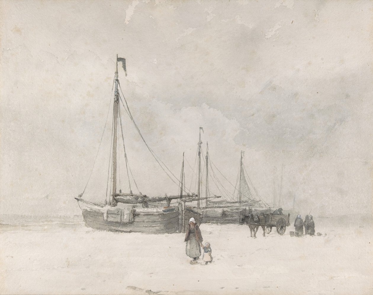 Barche da pesca sulla spiaggia in inverno da Anton Mauve