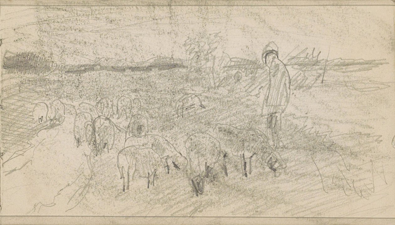 Pastore con un gregge di pecore in un paesaggio da Anton Mauve