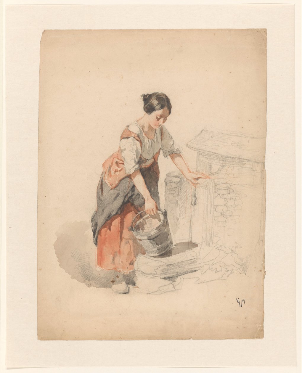 Giovane donna che riempie un secchio da Anton Mauve