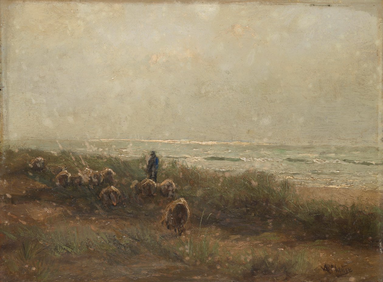 Paesaggio con pastore di pecore in riva al mare da Anton Mauve