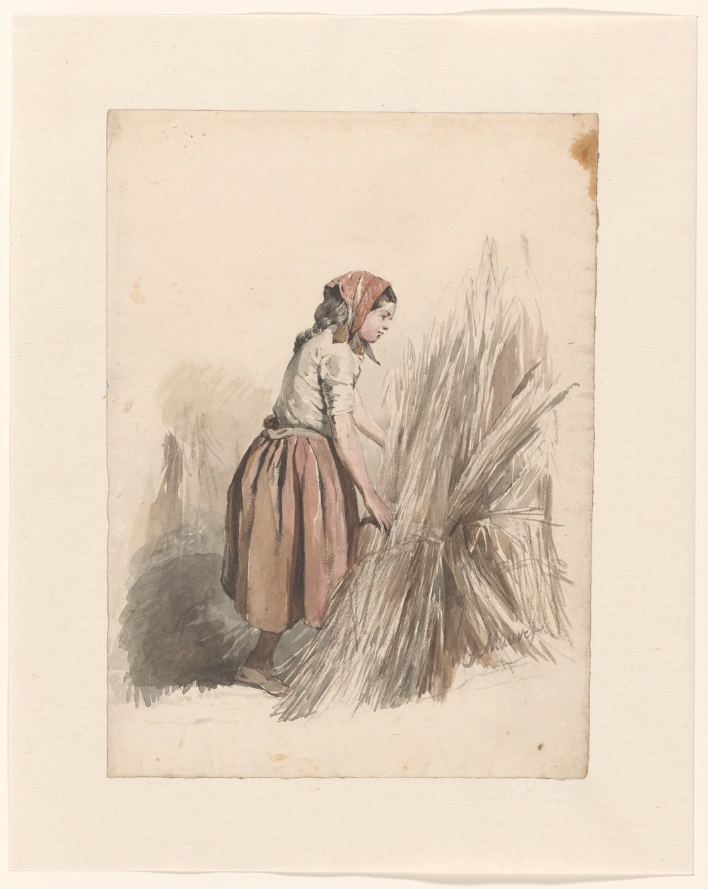 Ragazza con fazzoletto in testa al lavoro nel campo da Anton Mauve