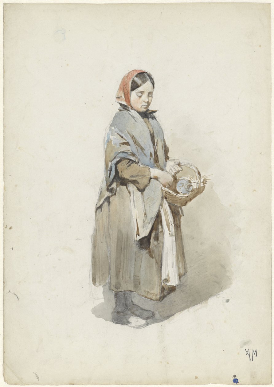 Donna in piedi con scialle e cesta da Anton Mauve