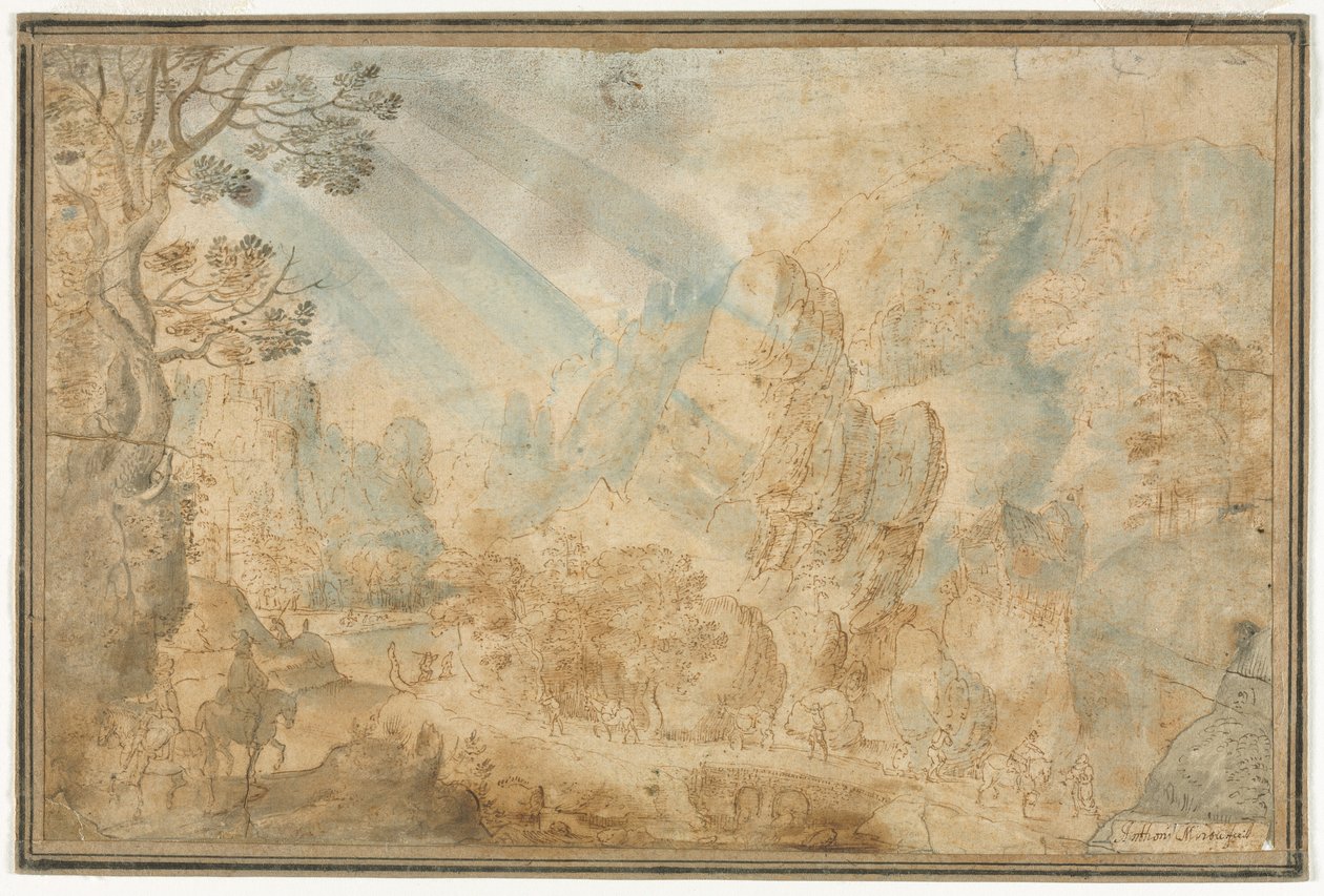 Paesaggio montano con figure, prima metà del 1600 da Anton Mirou