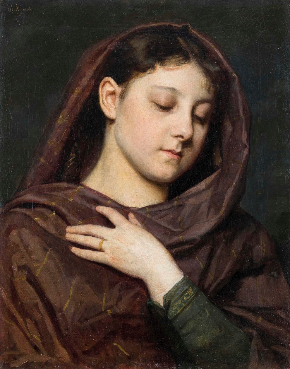 Tedesco: Ritratto di ragazza con il gesto della Vergine Maria da Anton Nowak
