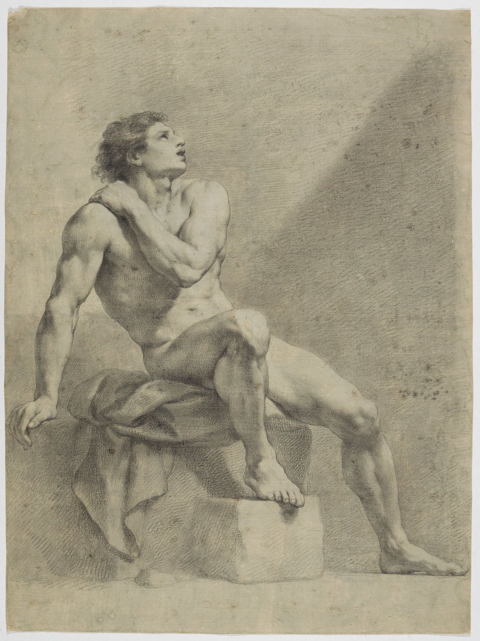 Nudo maschile seduto, di profilo verso destra, con lo sguardo rivolto verso l’alto da Anton Raphael Mengs