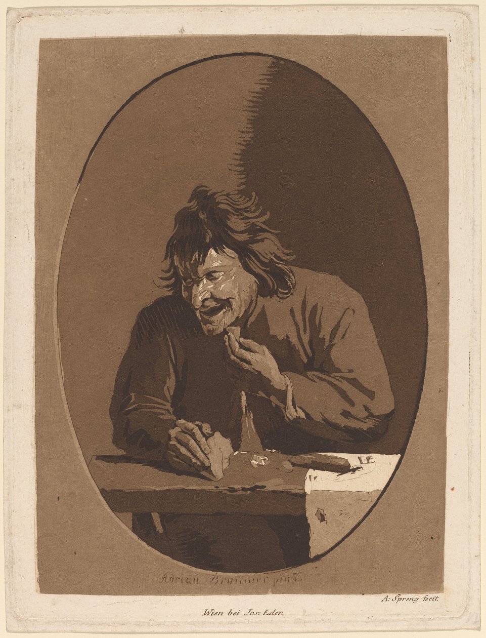 Un Contadino che Mangia da Anton Spreng after Adriaen Brouwer; published by Joseph Eder