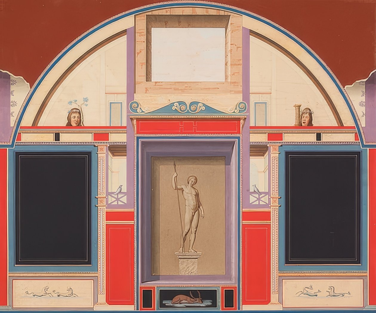 Affresco di una casa romana nel terreno della Villa Negroni a Roma, statua di Adone da Anton von Maron