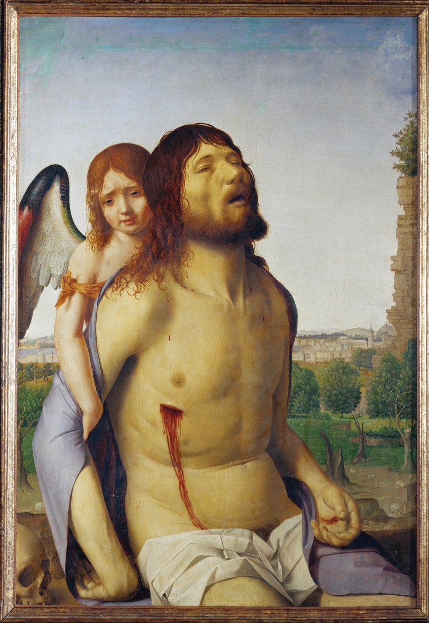 Cristo morto sorretto da un angelo (dipinto su tavola) da Antonello da Messina