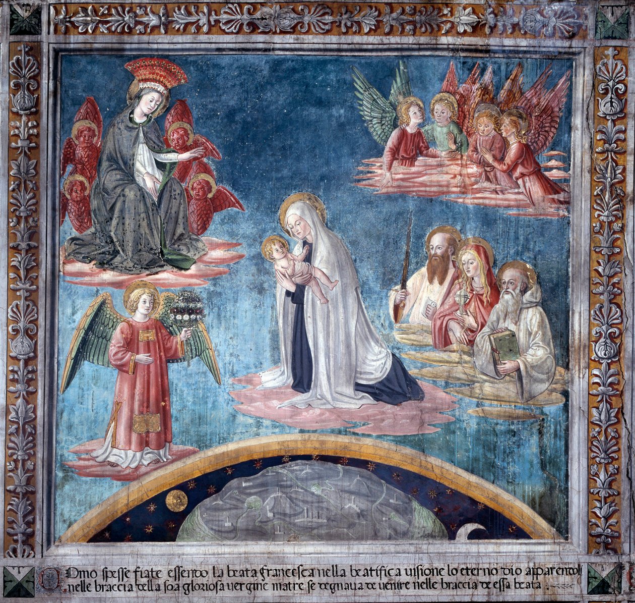 Vita di Santa Francesca Romana: Diverse volte in estasi Francesca ricevette il Santo Bambino dalla Vergine da Antoniazzo Romano