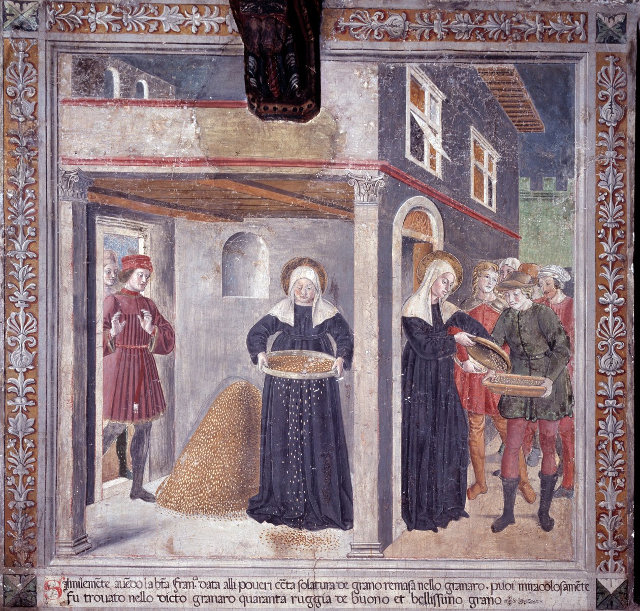 Vita di Santa Francesca Romana: durante una grave carestia nel 1402, Francesca dona tutto il suo grano ai poveri da Antoniazzo Romano