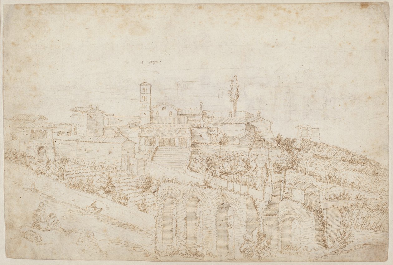 La Chiesa di S. Gregorio Magno sul Colle Celio (verso) da Antonie van den Wyngaerde
