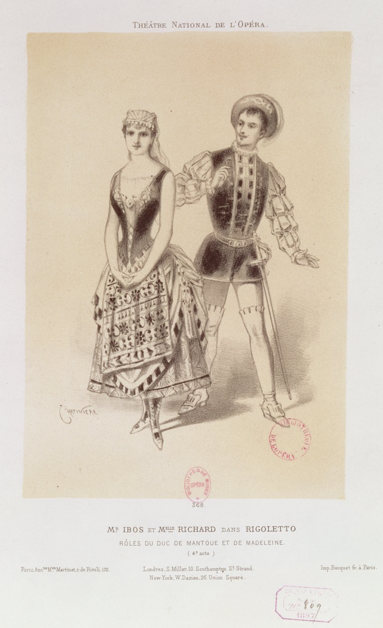 Mr. Ibos e Miss Richard come il Duca di Mantova e Magdalen in Rigoletto di Verdi, 1885 da Antonin Marie Chatiniere