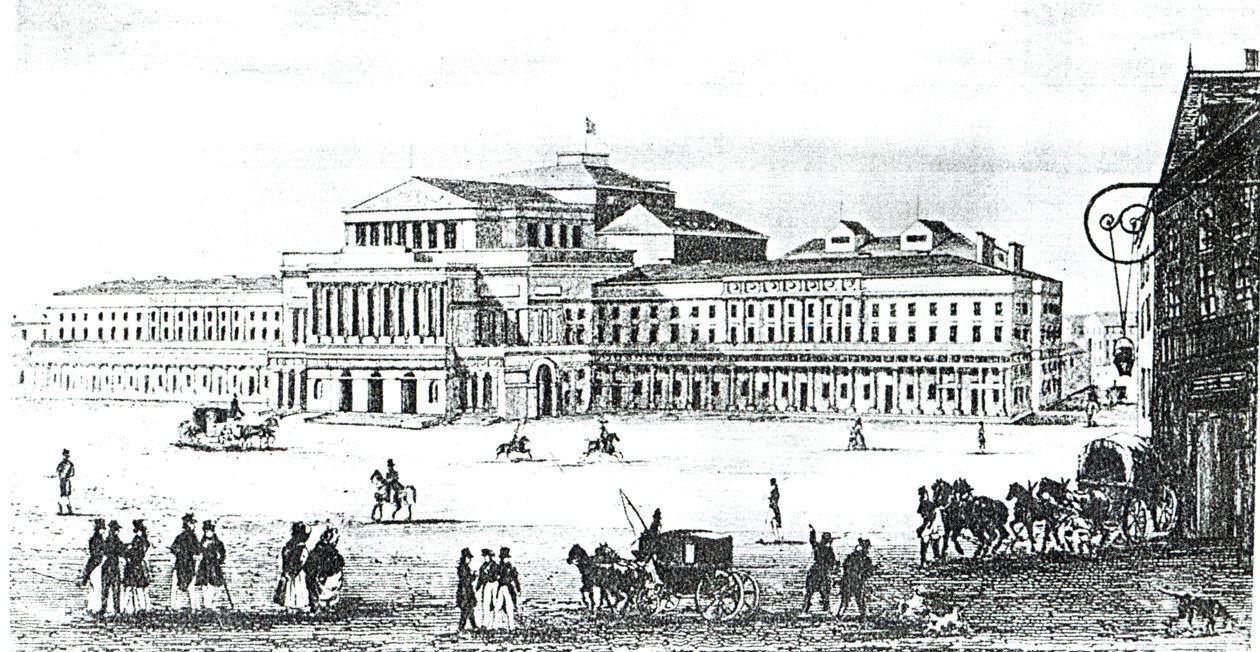 Veduta del Gran Teatro, Varsavia, inciso da Adam Pilinski (1810-87) da Antonio Corazzi