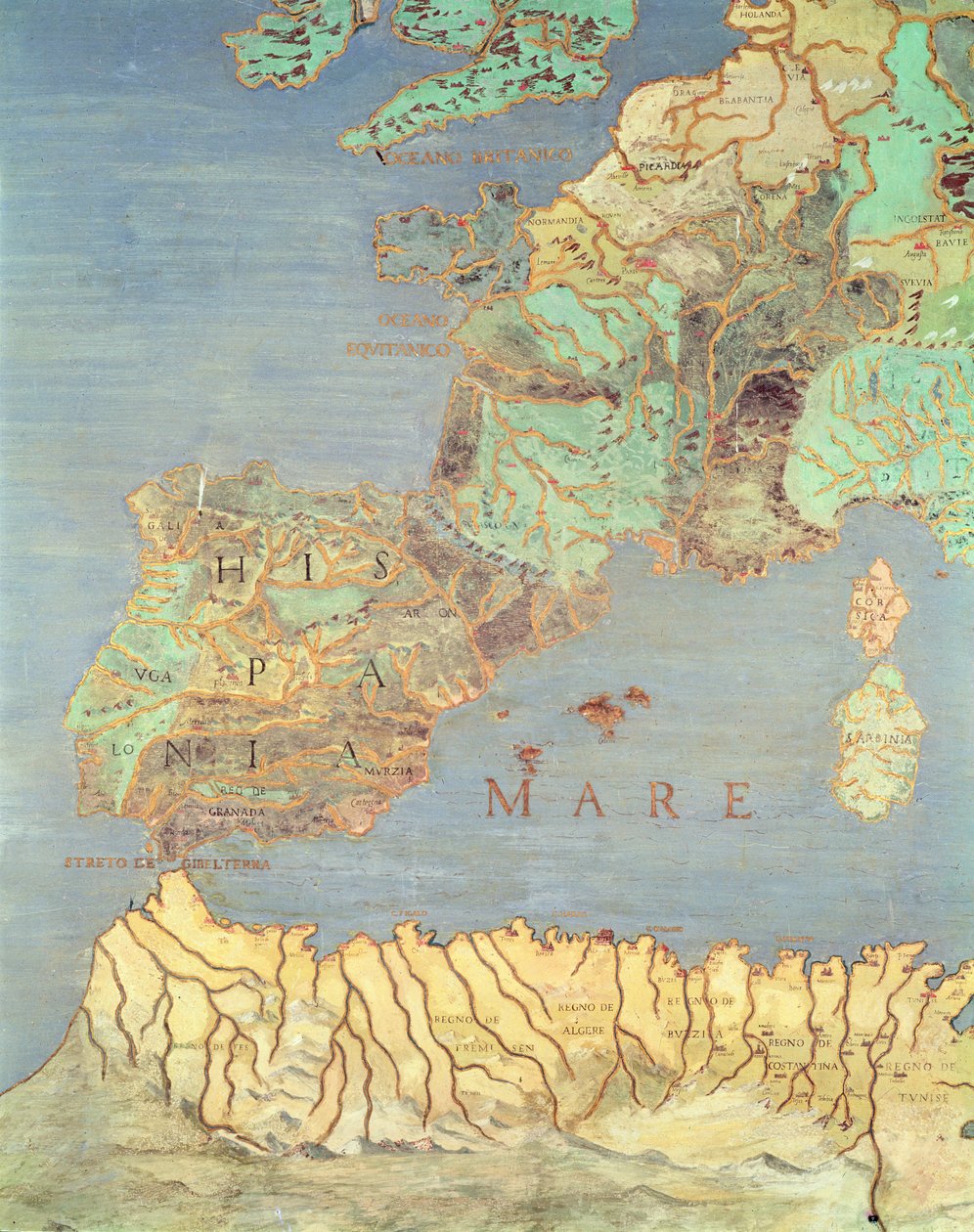 Mappa di Francia, Spagna e Africa nord-occidentale, dalla 