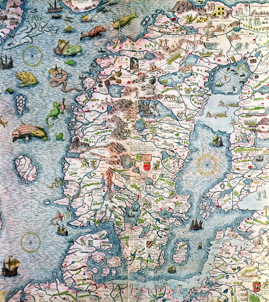 Scandinavia, dettaglio dalla Carta Marina di Olaus Magnus da Antonio Lafreri