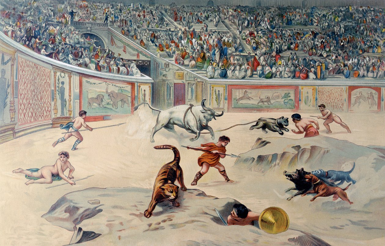 Gladiatori che Combattono Animali nel Circo di Pompei da Antonio Niccolini