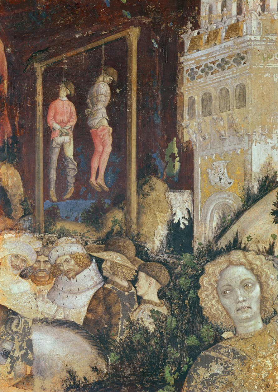 Dettaglio della forca a sinistra di San Giorgio e la Principessa di Trebisonda, c.1433-38 (dettaglio) da Antonio Pisanello