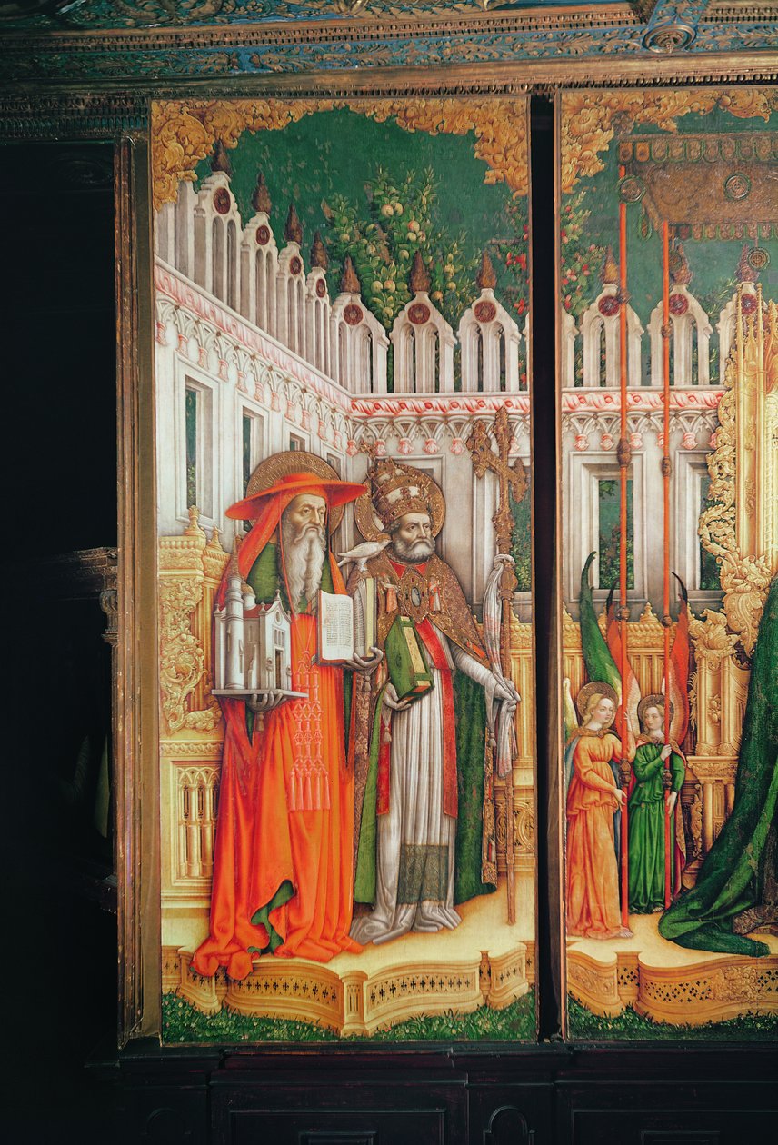 Trittico della Vergine e Bambino circondati da Santi, dettaglio del pannello sinistro con San Girolamo e San Gregorio, 1446 da Antonio Vivarini