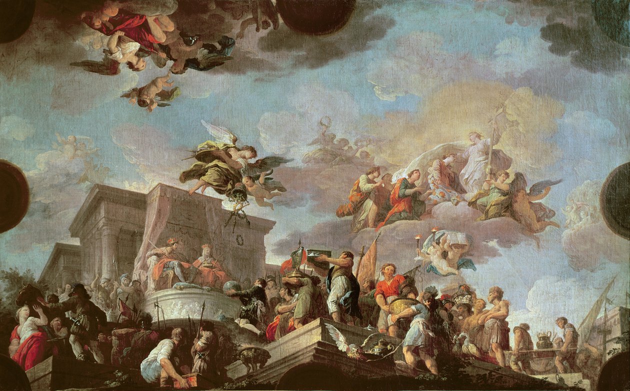Cristoforo Colombo (1450-1506) offre il Nuovo Mondo ai Re Cattolici, prima del 1765 da Antonio the Elder Gonzalez Velazquez