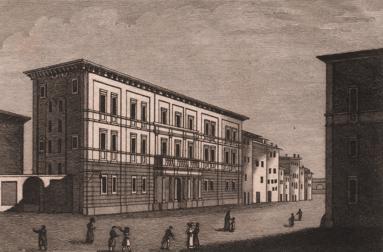 Veduta del Palazzo Episcopale a Pistoia, Toscana, Italia, incisione in rame di Antonio Morghen (1788-1853), circa 13x9.5 cm da Antonio (1788 1853) Morghen