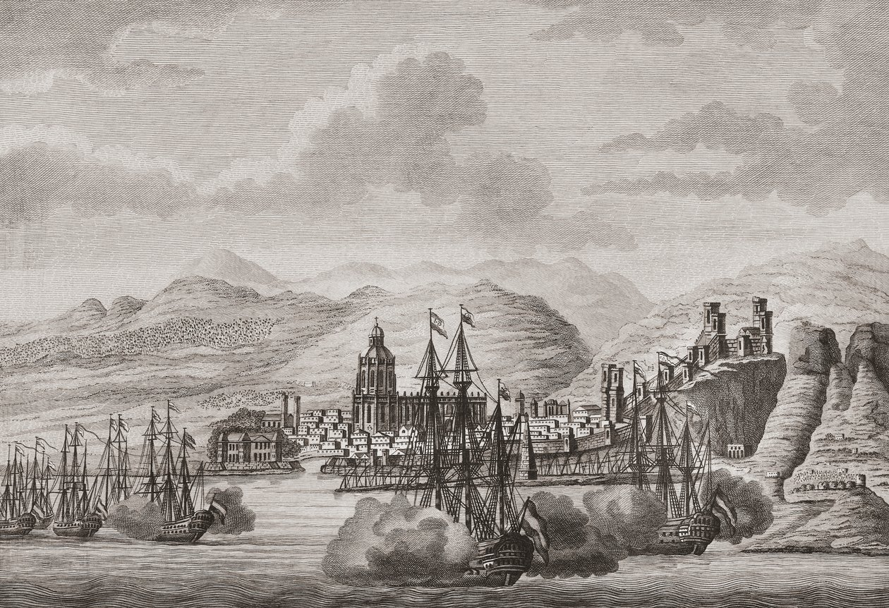 Flotta olandese al largo di Malaga, Spagna 1784 che spara un saluto. (stampa) da Antonio (after) Suntach