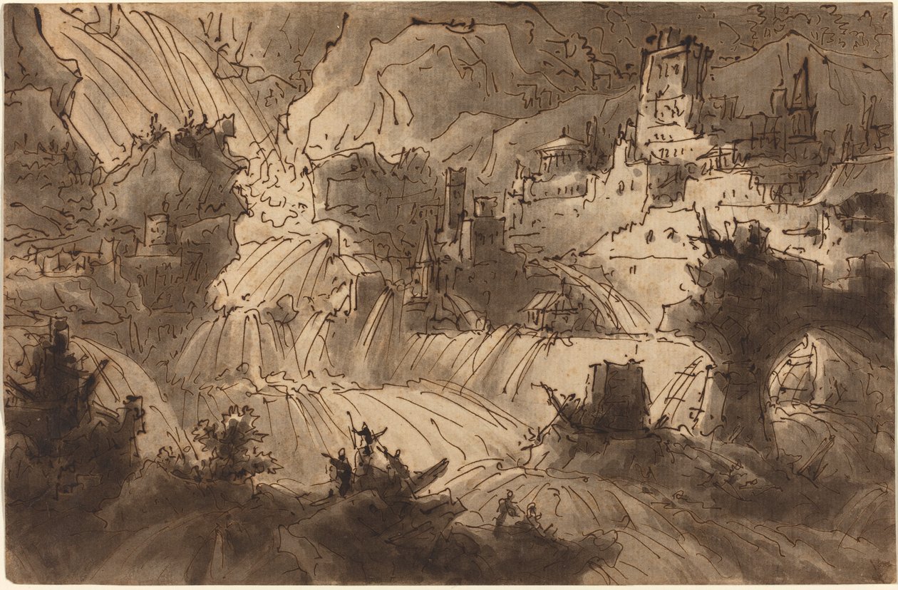 Torrenti di montagna che inondano una città da Antonio Basoli