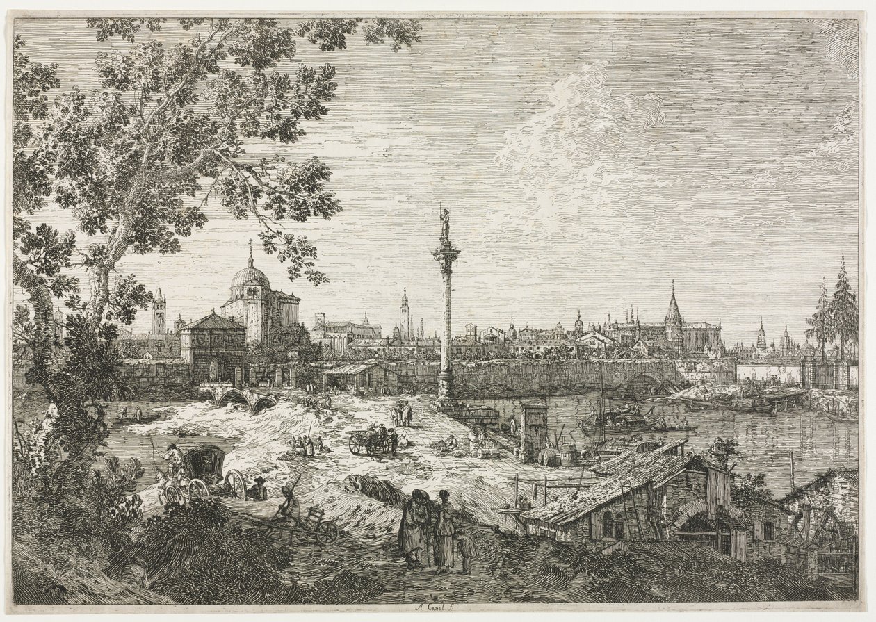 Panorama di una città su un fiume da Giovanni Antonio Canal