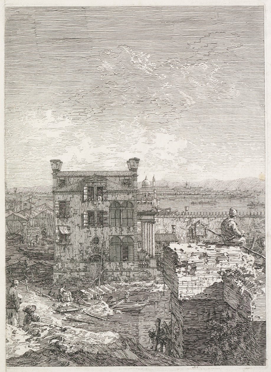 Vedute: Una casa circondata da sei colonne, 1735-1746 da Giovanni Antonio Canal