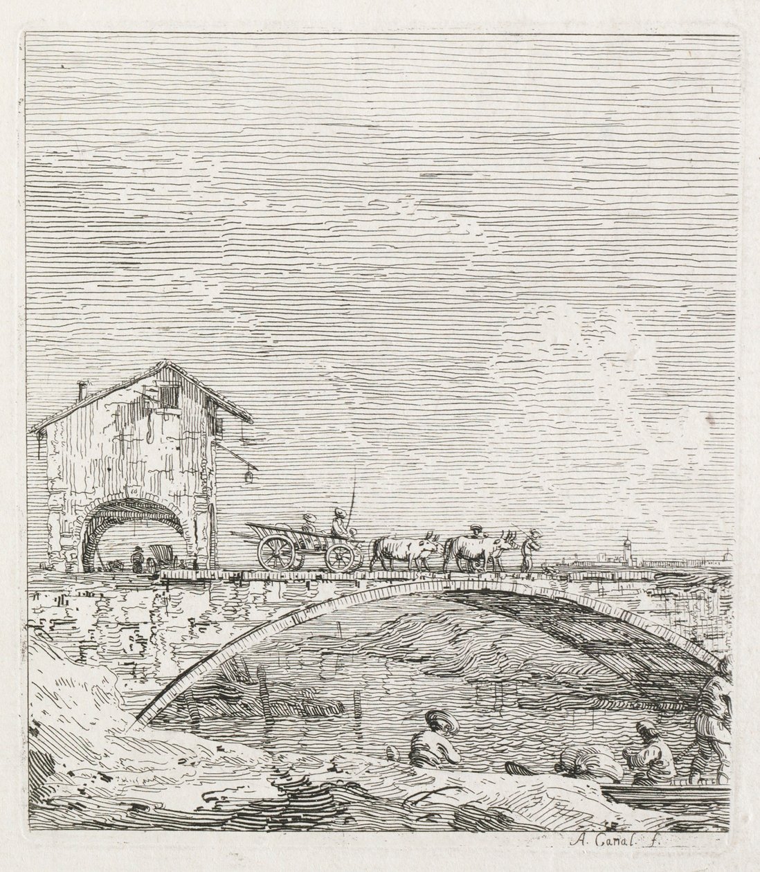 Vedute: Un carro che passa su un ponte, 1735-1746 da Giovanni Antonio Canal