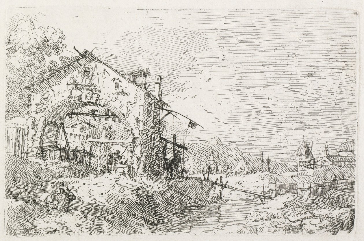 Vedute: Una Donna che Disegna Acqua sotto un Arco, 1735-1746 da Giovanni Antonio Canal