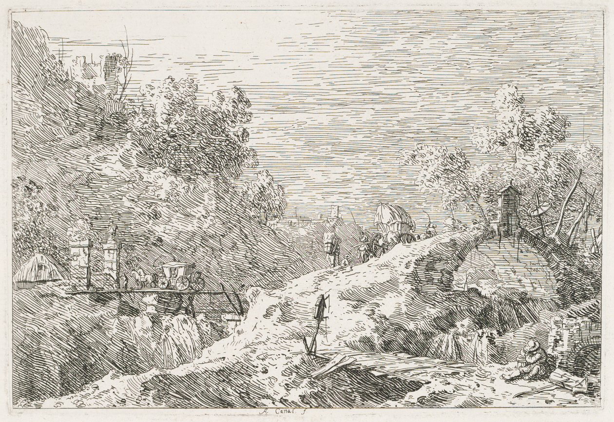 Vedute: Paesaggio montano con cinque ponti da Antonio Canaletto