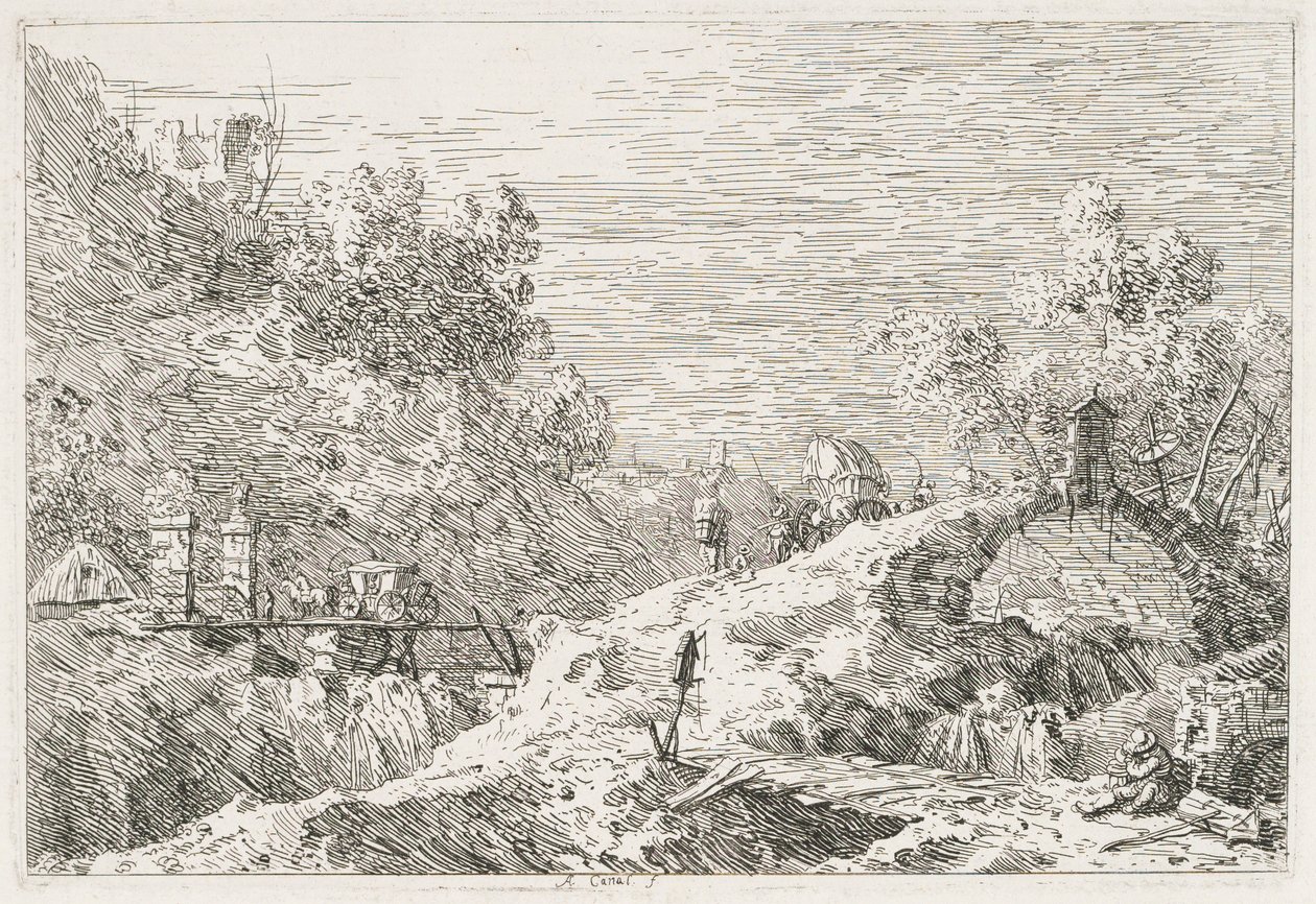 Vedute: paesaggio montano con cinque ponti, 1735-1746 da Giovanni Antonio Canal