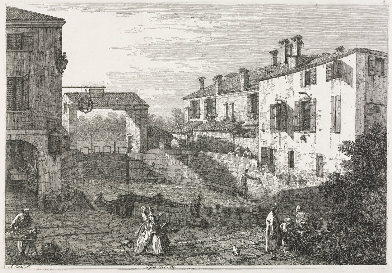 Vedute: La chiusa del canale a Dolo da Antonio Canaletto