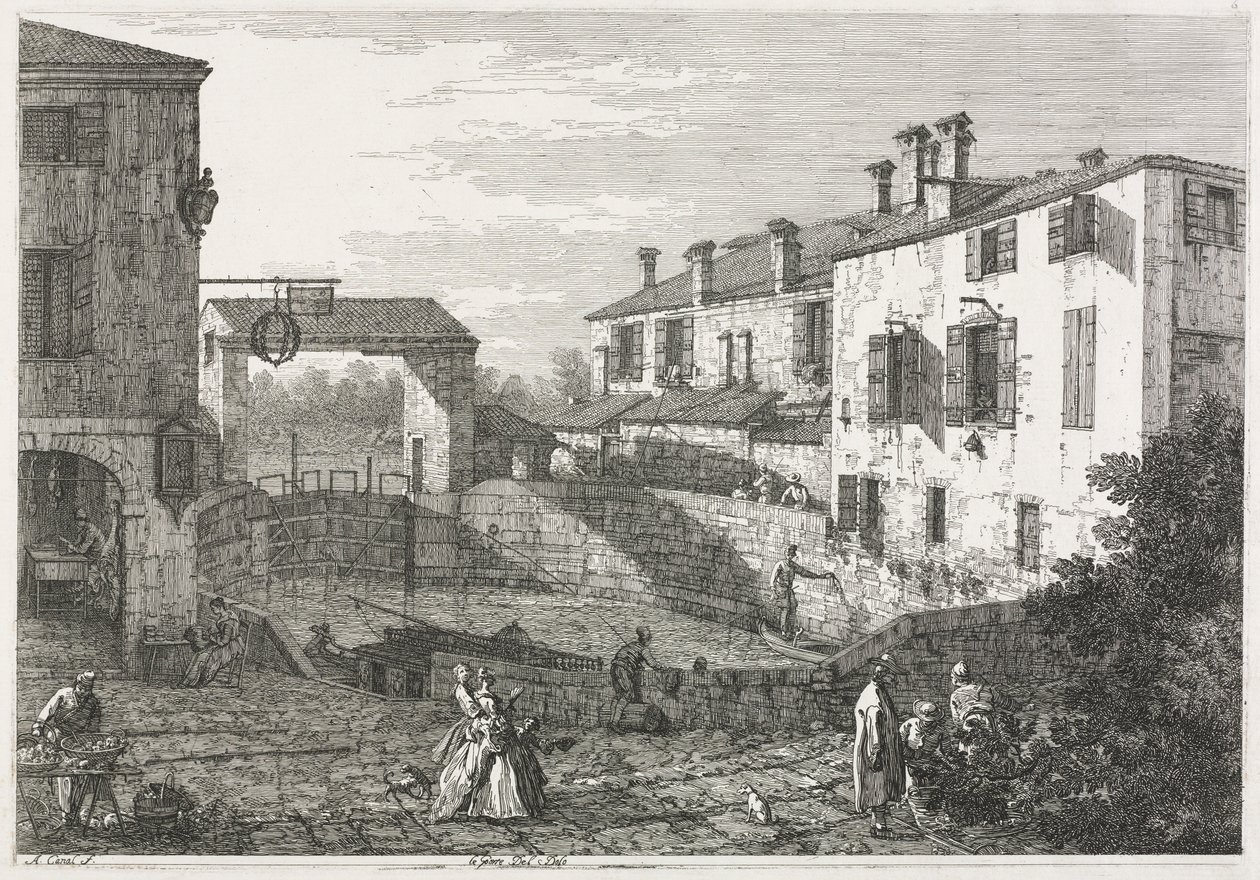 Vedute: La chiusa del canale a Dolo, 1735-1746 da Giovanni Antonio Canal