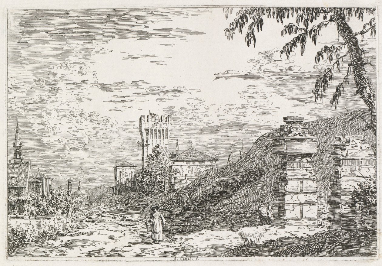 Vedute: Due colonne rovinate, 1735-1746 da Giovanni Antonio Canal