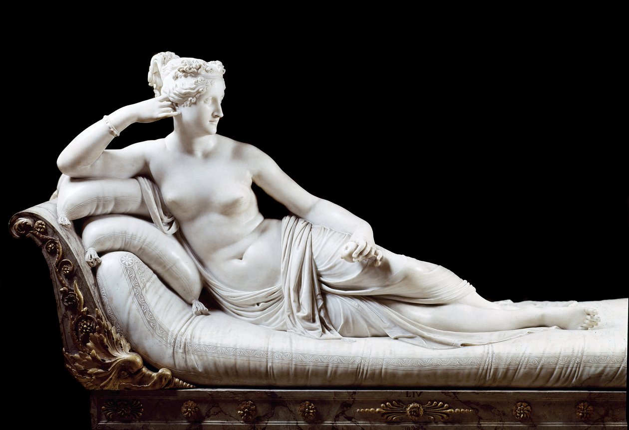 Paolina Bonaparte, Principessa Borghese (1780 - 1825) sorella di Napoleone I rappresentata come Venere Vincitrice, scultura in marmo di Antonio Canova (1757-1822) 1804-1808, Roma, Galleria Borghese da Antonio Canova