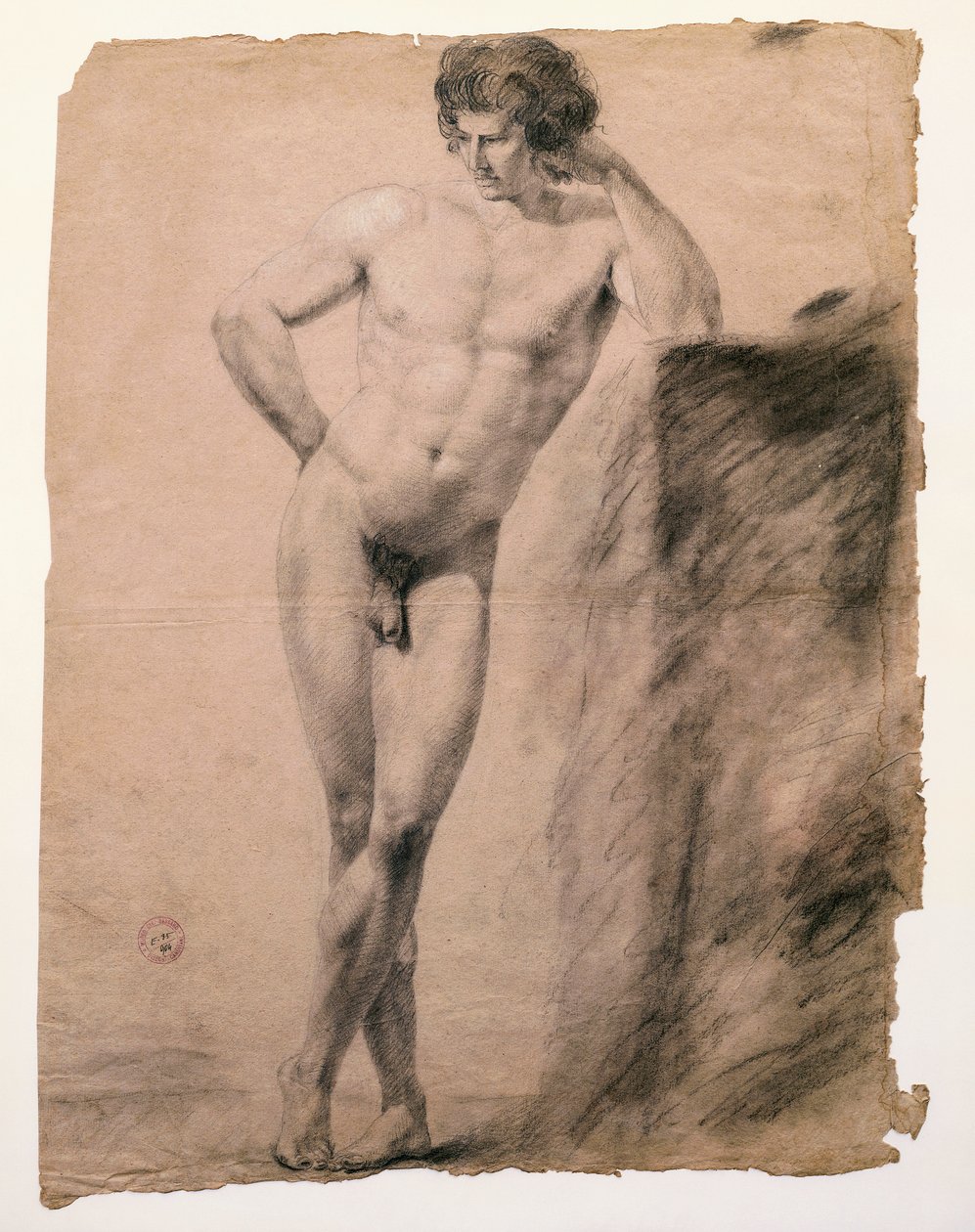 Studio di nudo maschile appoggiato a un plinto di Antonio Canova, disegno da Antonio Canova