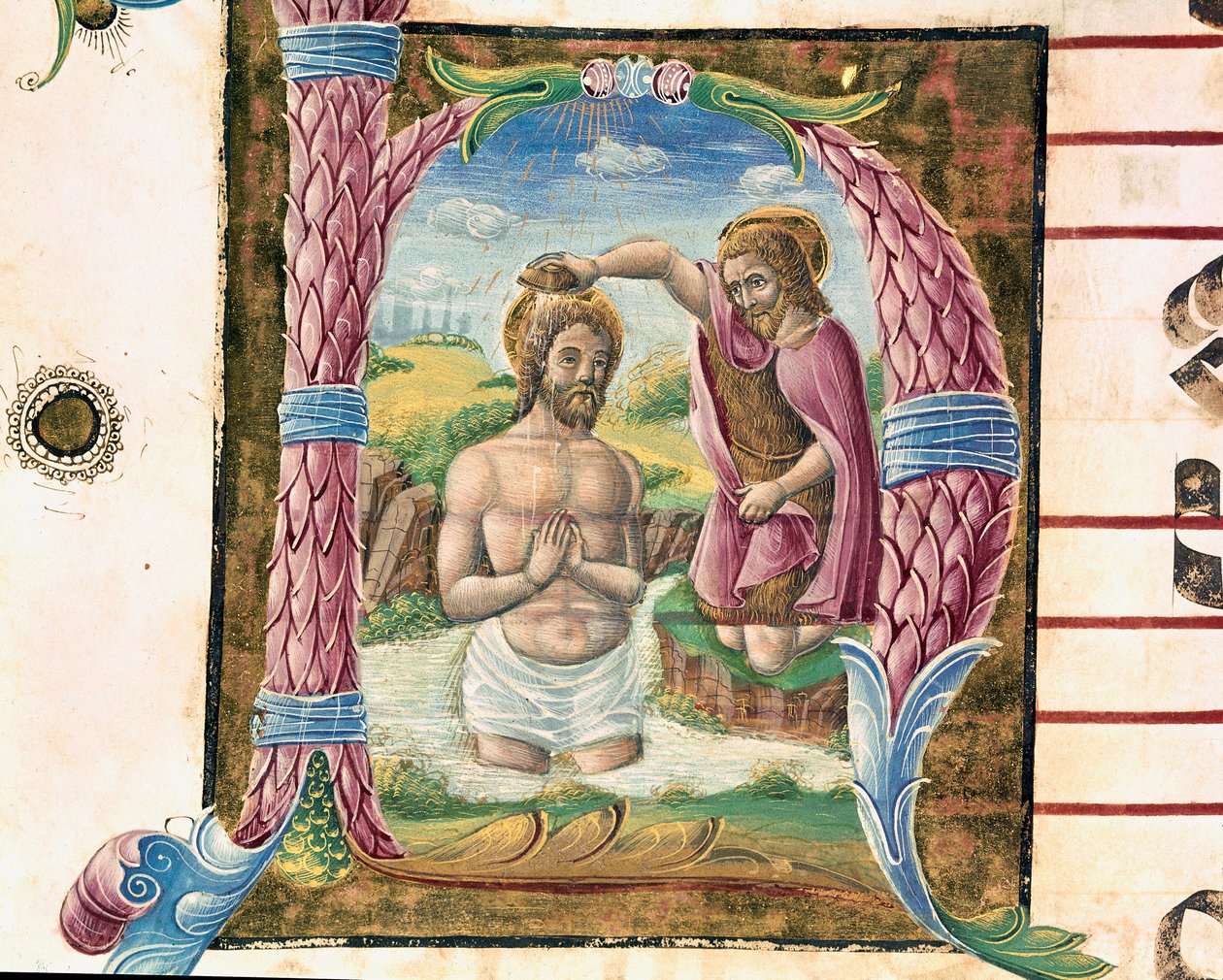 Il battesimo di Cristo Lettrine miniato da Antonio Cicognari. (dettaglio) 1483. Cremona, corale 4, capitolo del duomo da Antonio Cicognara